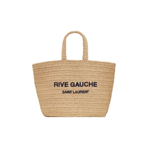 SAINT LAURENT Естественный Вязаные Ткани Большая Сумка-Тот Сумка для покупок Женская Естественная Лен Черный