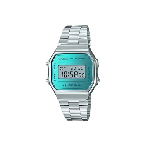 CASIO Vintage Collection A168 Small Silver Block Кварцевый механизм Нержавеющая сталь Ремешок Часы Женские Часы Синий циферблат