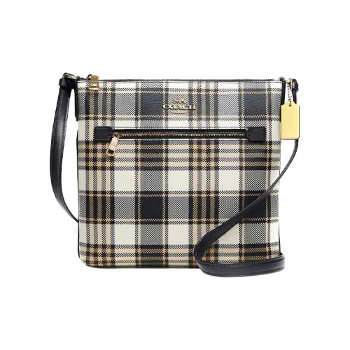 COACH Rowan Покрытый холст с кожаными вставками курьерская сумка сумка через плечо средний размер женский черный и белый