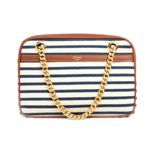 CELINE Сумка из ткани с коровьей кожей маленькая женская морской синий коричневый