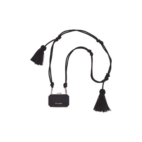 PRADA Ткань с кожаными вставками Сумка на шею Clutch Box Сумка Держатель для карт Стандартный Женский Черный