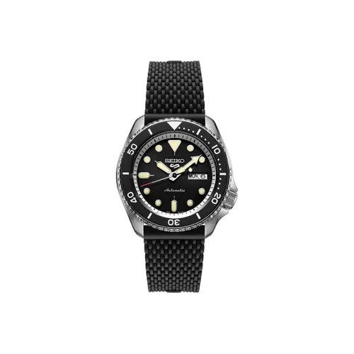 SEIKO New Shield Size 5 Collection Механический механизм Нержавеющая сталь Ремешок Часы Мужские Черный циферблат
