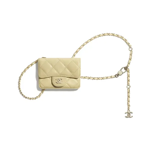 CHANEL Lambskin And Gold Metal Waist Chain Clutch Bag Standard Women's Yellow CHANEL Овечья шкура и золото металлическая поясная цепочка бананка стандартная женская желтая