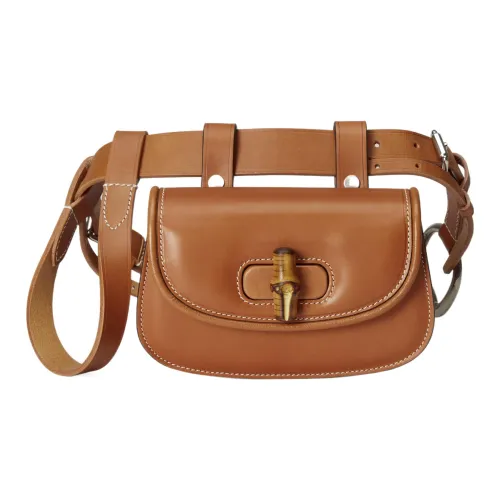 GUCCI Bamboo 1947 Холст и Кожа Бананка Сумка через плечо Сумка Унисекс Коричневый