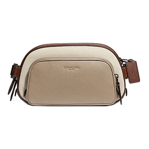 COACH Hitch Коровья кожа Холст Одно плечо Сумка через плечо Слинг-сумка Сумка на пояс Маленький Мужской Бежевый Коричневый Синий