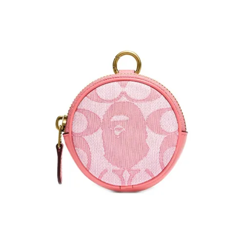 COACH BAPE collaboration Ткань с кожаными вставками Клатч Монета Кошелек Мини Женский Розовый