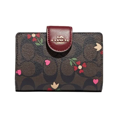 COACH Corner Zip Monogram Canvas Leather Zipper Wallet Women's Burgundy Multicolor COACH Corner Zip Монограмма Холст Кожа Застежка Кошелек Женские Бургунди Многоцветный