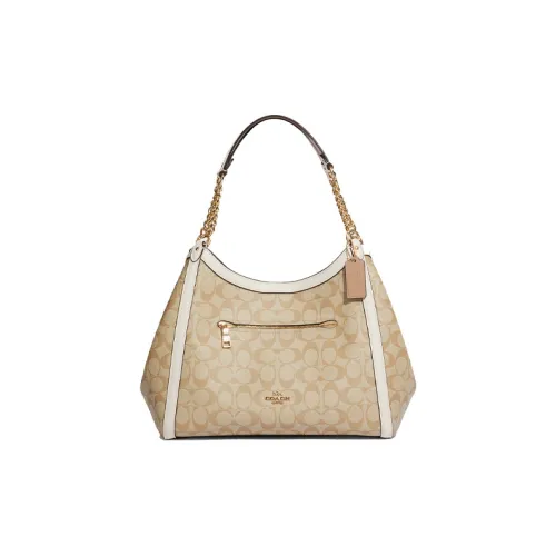 COACH Kristy Canvas Leather Bucket Bag Handbag Shoulder Bag Large Women's Light Khaki White COACH Kristy Холст Кожа Ведро Сумка Сумка Плечевая Сумка Большая Женская Светлый Хаки и Белый