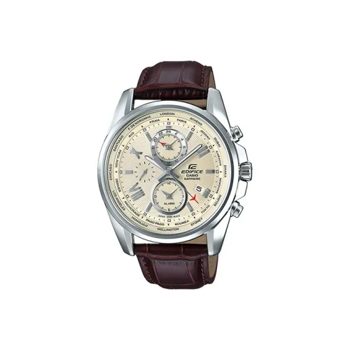 CASIO EDIFICE Кварцевый механизм натуральная кожа ремешок часы 50,5*44,5*10,3 мм мужские часы желтый циферблат