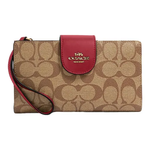 COACH Tech Wallet Холщовая кожа Клатч Кошелек Женские Хаки Вишнево-розовый