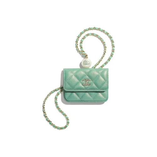 CHANEL Личи Коровья кожа Ожерелье Сумочка для украшений Маленький Женские Зеленый