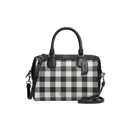 COACH Bennett кожа Бостон Сумка Сумка через плечо Женская Черно-белая Клетка