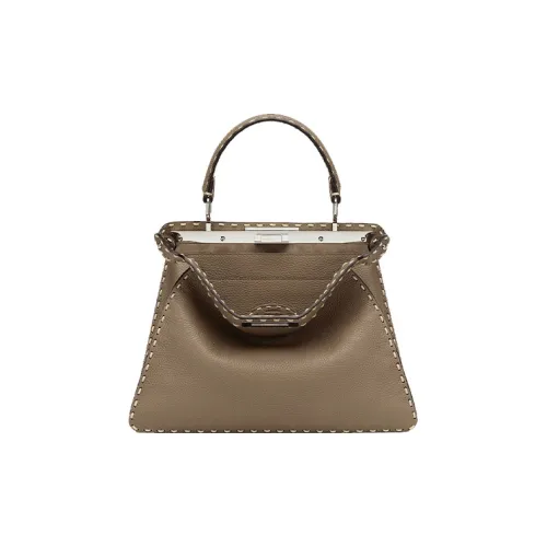 FENDI Peekaboo ISeeU Full Текстурированная кожа Аккордеонная сумка Сумка через плечо Сумка среднего размера Женская Серый