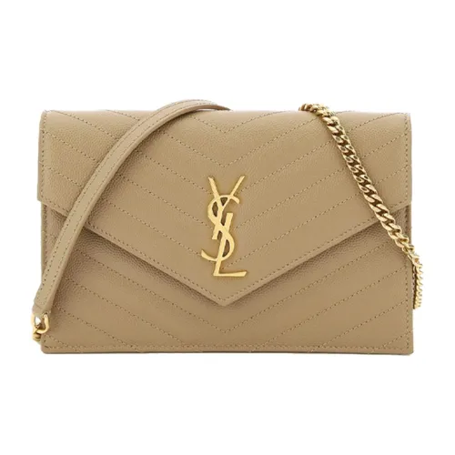 SAINT LAURENT Конверт Кожа Сумка конверт Кошелек Сумка через плечо Женская Молочный Кофейный