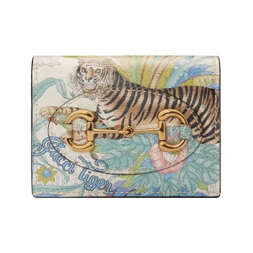 GUCCI Кожа Держатель для карт кошелек Женский Белый Многоцветный