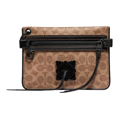 COACH Pouch Искусственная кожа Молния Клатч Маленький Мужской Хаки