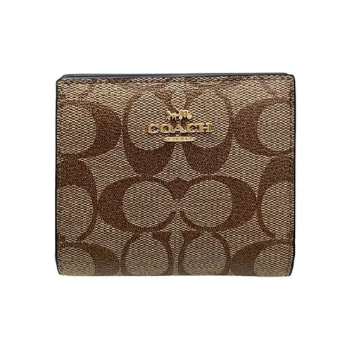COACH Snap Wallet Холст и кожа Держатель для карт кошелек Женский Коричневый с монограммой