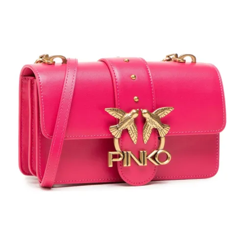PINKO SIMPLY Телячья кожа Маленькая квадратная сумка Swallow Сумка Сумка через плечо Мини Женская Розовая Красная