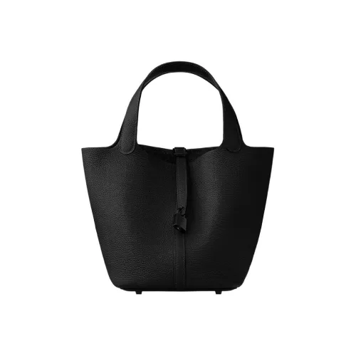 HERMES Picotin Clemence Корова Кожа Корзина Сумка Ведрообразная Сумка Женская Черная