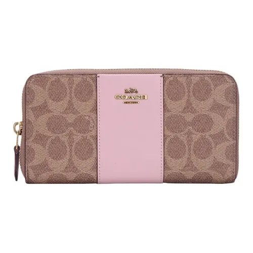 COACH Accordion Zip Коровья кожа Клатч Кошелек Женские Хаки Розовый