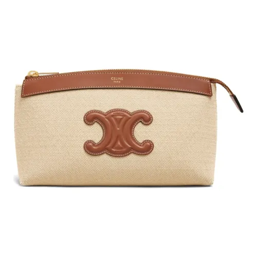 CELINE Клатч из ткани с коровьей кожей средний женский естественный цвет коричневый