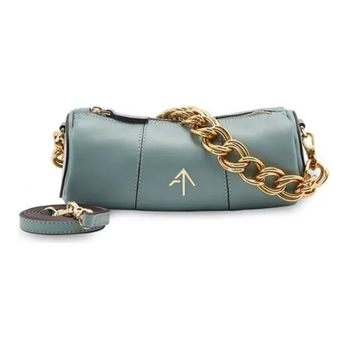 Manu Atelier Цилиндр Коровья кожа Толстая цепь Стрелка Сумка Одно плечо Сумка Мини Женская Светло-синяя