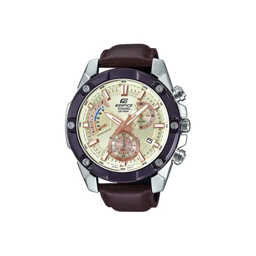 CASIO EDIFICE Collection Кварцевый механизм Естественная кожа Ремешок Часы Мужские Золотистый циферблат EFR 559BL 7AV