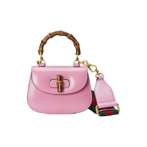 GUCCI Bamboo 1947 Кожа Бамбуковая Сумка Сумка через плечо Мини Женская Розовая