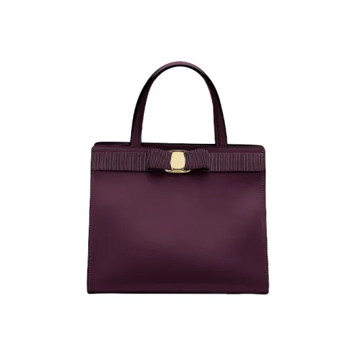 FERRAGAMO Vara Satin Natural Коровья кожа зернистая Тоут Сумка Сумка для покупок Сумка среднего размера Женская Фиолетовая