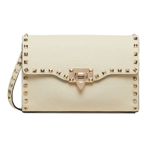 Valentino Rockstud Крупнозернистая текстура Телячья кожа Сумка через плечо Маленькая Женская Светлый Айвори