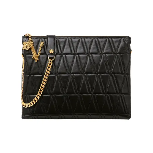 VERSACE Virtus Sheepskin Tote Bag Shopping Bag Crossbody Bag Women's Black VERSACE Virtus Овчина Сумка-тоут Сумка для покупок Сумка через плечо Женская Черная