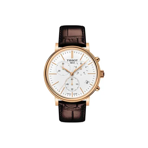 Tissot Carson Elite Series Кварцевый механизм Мужские часы Часы 41 мм Белый циферблат Корпус из нержавеющей стали Кожаный ремешок