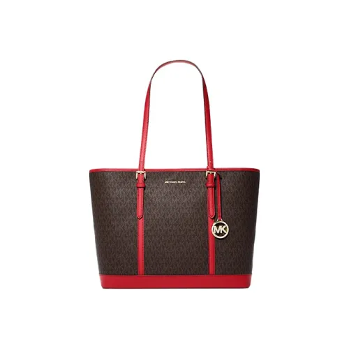 MICHAEL KORS Jet Set Travel Холст Тоут Сумка Сумка для покупок Сумка через плечо Сумка Большая Женская Коричневая и Красная