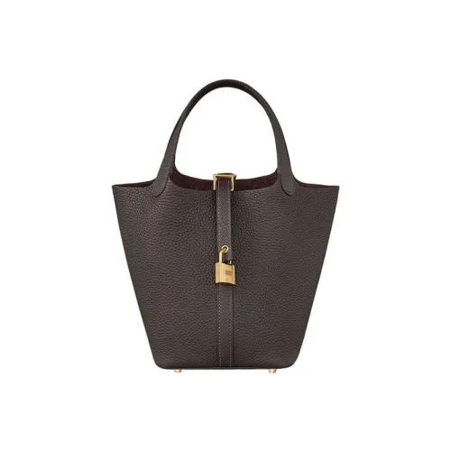 HERMES Picotin Lock Clemence Bullock Кожа Корзина Сумка Ведрообразная Сумка Женская Сумка 46 Ebene Эбеновое дерево