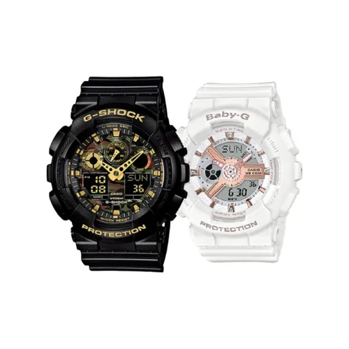 CASIO Парные часы Коллекция GA BA Кварцевый механизм Смольный ремешок Часы 55 мм Унисекс Черный циферблат