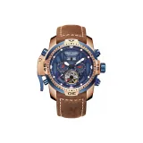 RGA3532-Розовый корпус, синий циферблат, красные стрелки, коричневый ремень из кожи