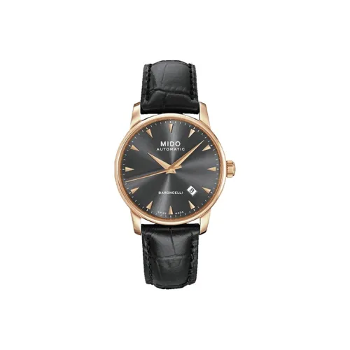 Mido Baroncelli Collection Механический механизм Мужские часы Часы Черный циферблат Корпус из нержавеющей стали Кожаный ремешок