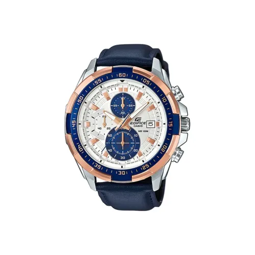 CASIO EDIFICE Гонки Odometer Кварцевый механизм Кожаный ремешок Часы Мужские часы Синий циферблат