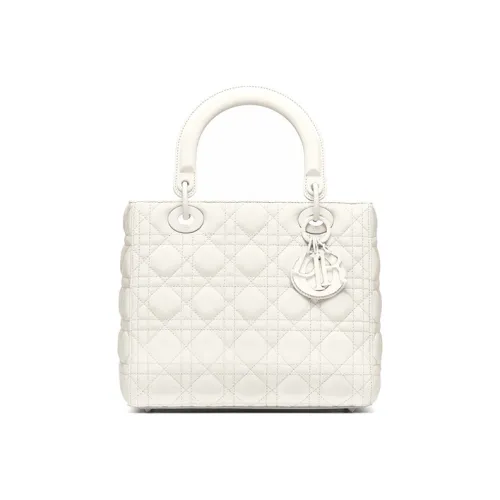 DIOR Lady Dior Матовый Корова Кожа Сумка Lady Dior Портативная Сумка через плечо Сумка через плечо Средняя Женская Белая