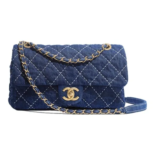 CHANEL Classic Flap CF Denim Ткань Сумка через плечо Женская Джинсовый синий