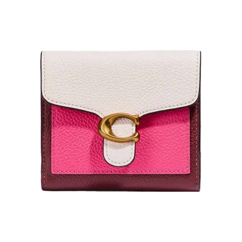 COACH Tabby Искусственная кожа Ручная кошелек для монет Женские Цвет вишневого цветка Розовый Многоцветный