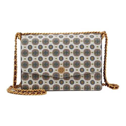 TORY BURCH Robinson Корова Кожа Цепь Сумка через плечо Мини Белый Многоцветный