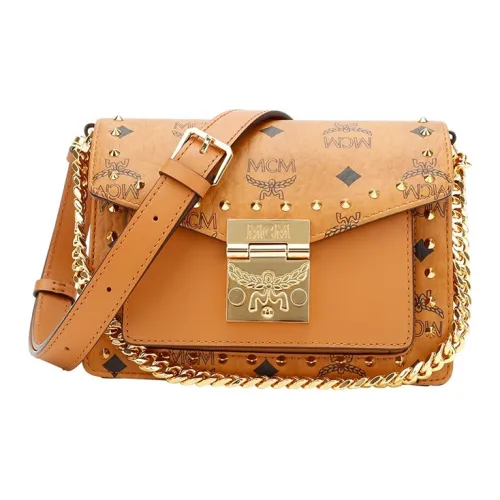 MCM Patricia Visetos Коровья кожа Сумка через плечо Сумка на плечо Мини Женская Коньяк