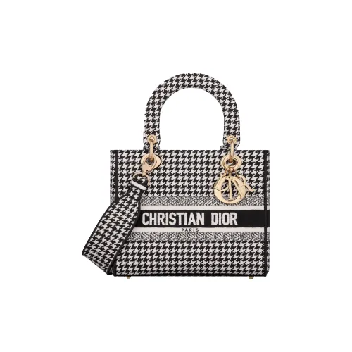 DIOR LADY D Лайт Вышивка Сумка Lady Dior Сумка через плечо Сумка среднего размера Женская Черная Белая
