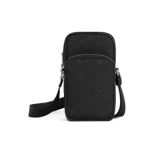 CELINE Triomphe Жаккард Коровья кожа Курьерская сумка Сумка через плечо Мини Мужская Черная