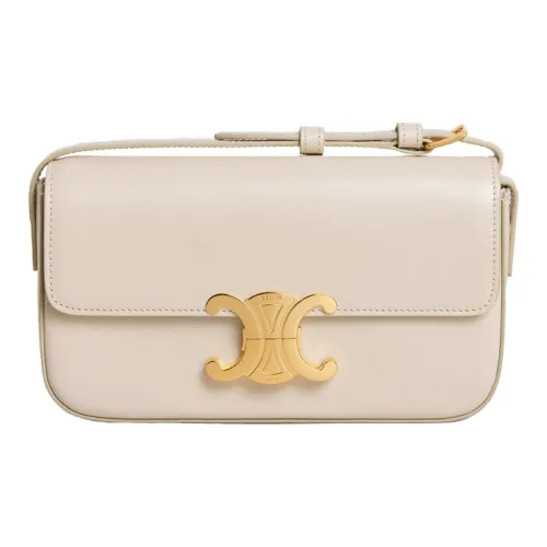 CELINE Claude Блестящая сумка через плечо из коровьей кожи женская цвет слоновая кость