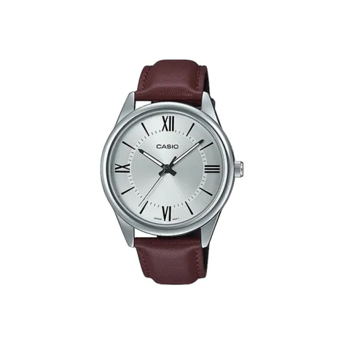 CASIO Standard Series Кварцевый механизм Кожаный ремешок Часы Мужские Серебристый циферблат MTP V005L 7B5