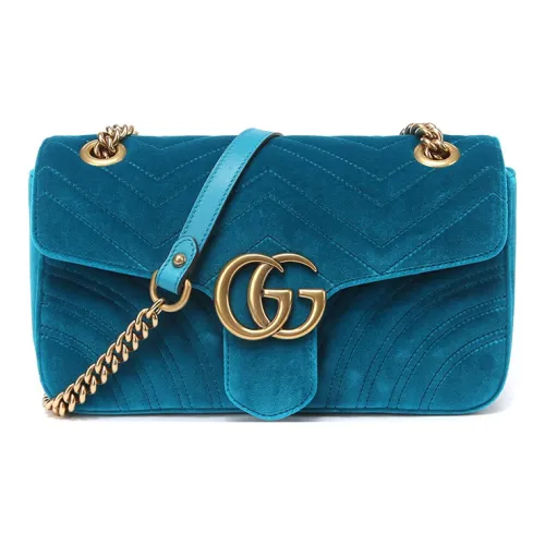 GUCCI GG Marmont Вельвет Цепь Сумка через плечо Маленькая Женская Озеро Вода Синий