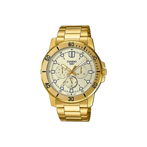 CASIO Standard Series Кварцевый механизм Нержавеющая сталь Ремешок Часы Мужские Золотистый циферблат MTP VD300G 9EUDF