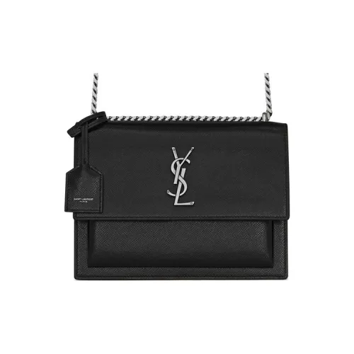 SAINT LAURENT Sunset Покрытый Bark Кожа Sunset Сумка Сумки через плечо Сумка на плечо Женская Черная